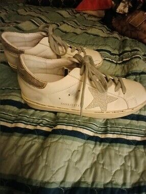 Golden Goose White Leather Sneakers with Silver Star